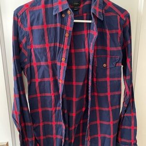 J. Crew Men's Navy and Red Checkered Shirt